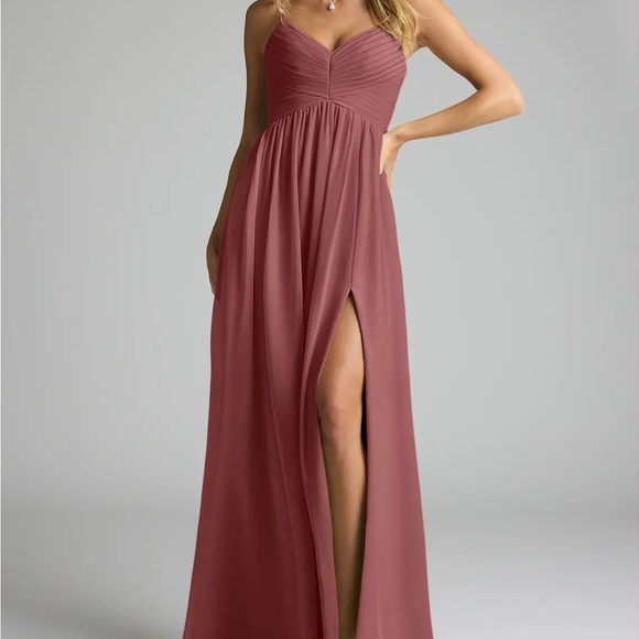 Azazie Dresses & Skirts - Azazie Alia Amethyst Chitfon Ruched Empire Maxi Dress with High Slit